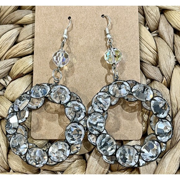 Antique Art-Deco Faceted Pointy Open Back Rock Crystals Prong Set Earrings - Picture 1 of 7